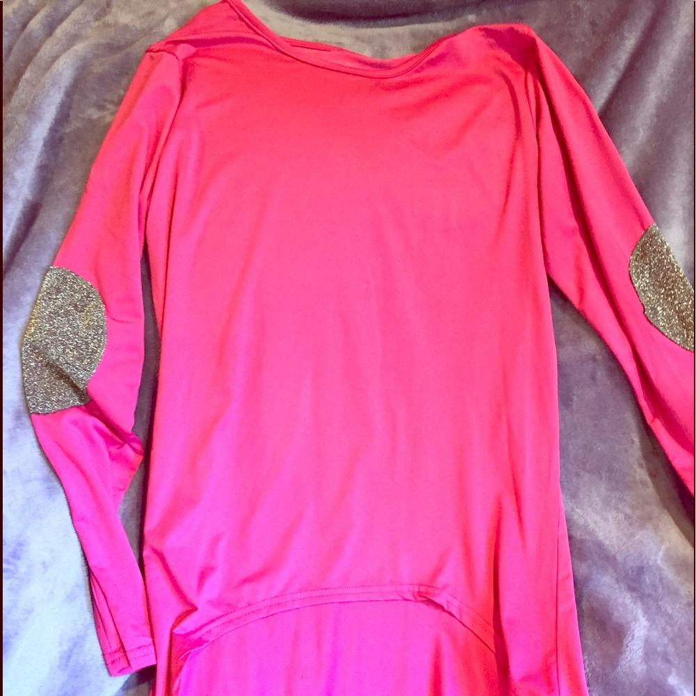 Hot Pink Blouse with shiny elbow patches